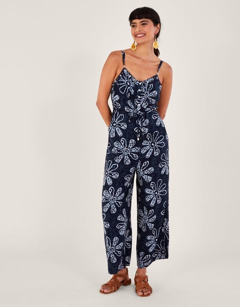 Batik Dye Flower Jumpsuit, Blue (NAVY), large