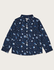 Space Print Shirt , Blue (NAVY), large