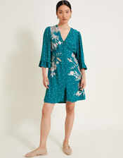 Clea Spot Print Embroidered Dress, Teal (TEAL), large