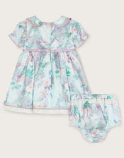 Newborn Floral Dress and Briefs Set, Blue (AQUA), large