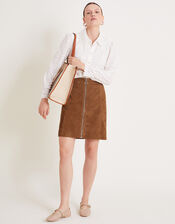 Sienna Suede Zip Skirt, Tan (TAN), large