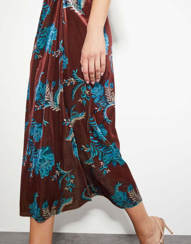 Sassa Floral Velvet Cowl Midi Dress, Brown (BROWN), large