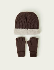 Borg Explorer Hat and Gloves Set, Brown (BROWN), large