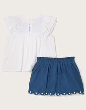 Embroidered Top and Shorts Set, White (WHITE), large
