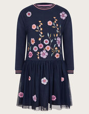 2-in-1 Floral Embroidered Dress, Blue (NAVY), large