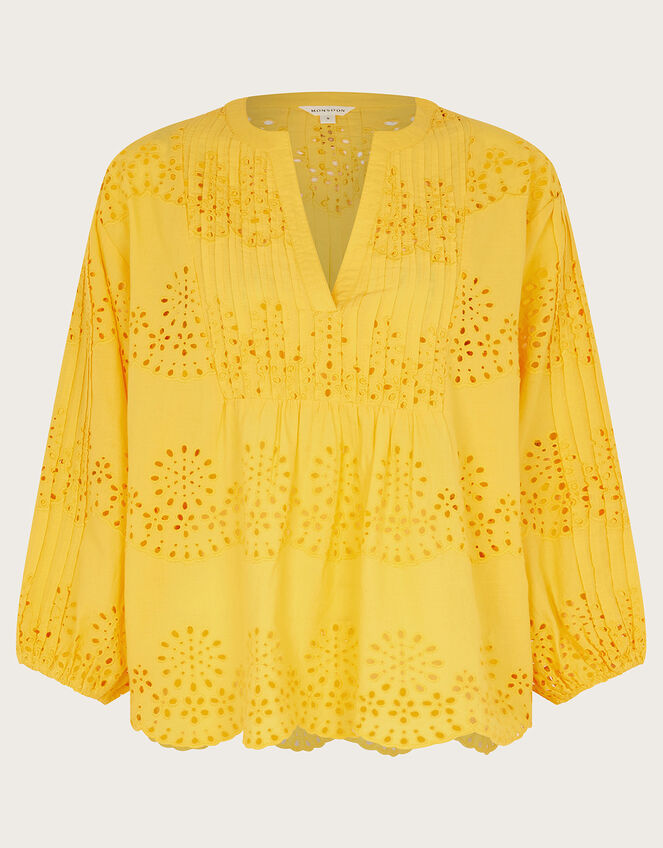 Serena Broderie Top, Yellow (YELLOW), large