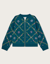 Jewel Embellished Bomber Jacket, Teal (TEAL), large