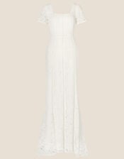 Kim Square Neck Lace Bridal Dress, Ivory (IVORY), large