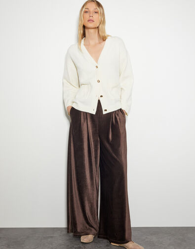 Shay Rib Velour Wide Leg Trousers, Brown (CHOCOLATE), large