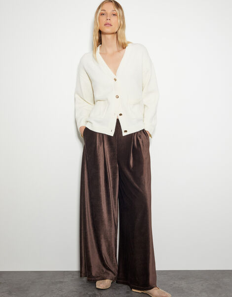 Shay Rib Velour Wide Leg Trousers, Brown (CHOCOLATE), large