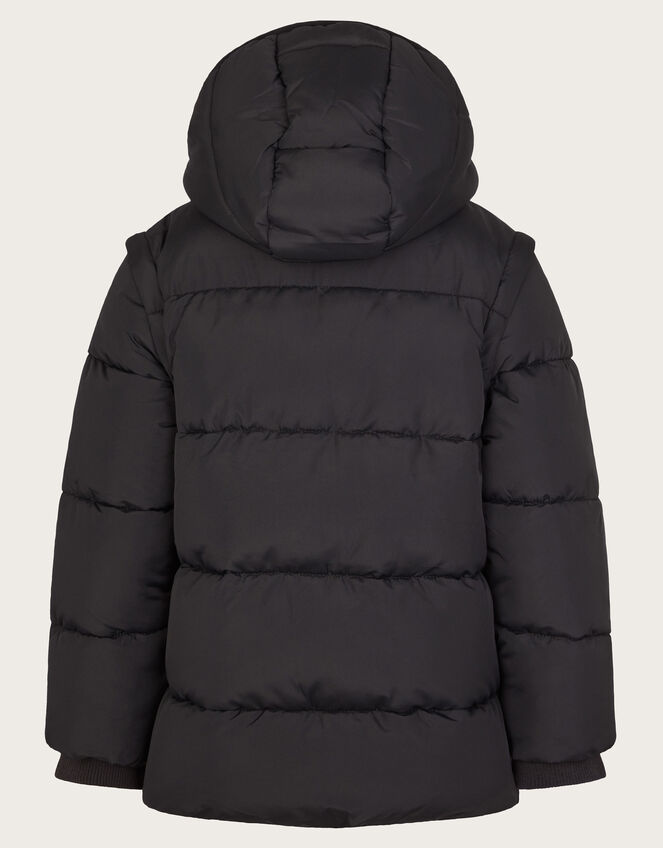 Detachable Sleeve and Hood Padded Coat, Black (BLACK), large