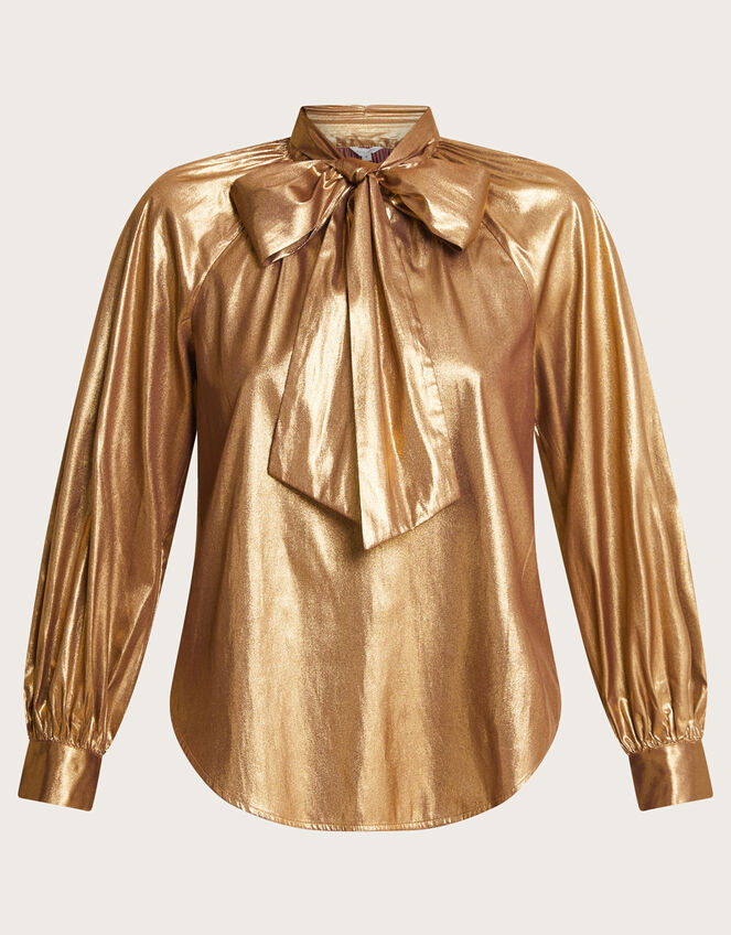 Gracie Pussybow Blouse, Gold (GOLD), large