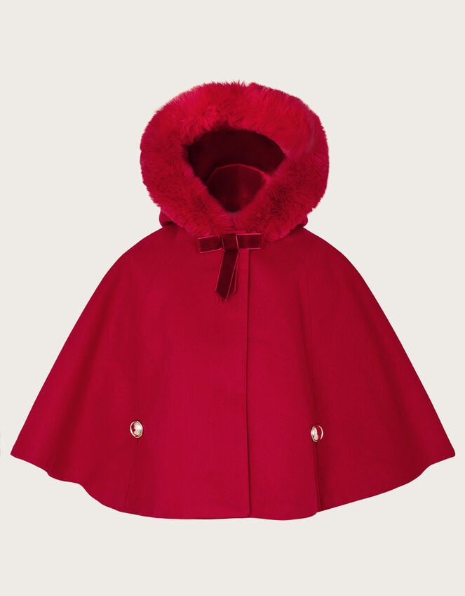 Baby Faux Fur Hooded Cape Coat, Red (RED), large