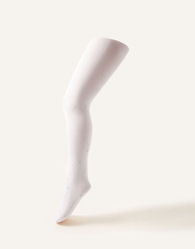 GLITTER SHIMMER TIGHTS, White With Silver Sparkle Lurex Pantyhose -   Singapore