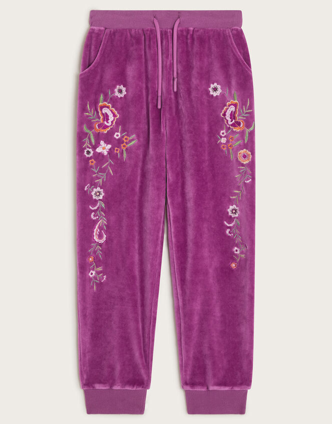 Embroidered Velour Sweatpants, Purple (PURPLE), large