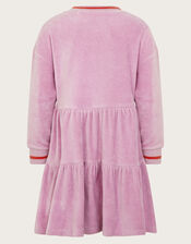 Velour Long Sleeve Tiered Dress, Purple (LILAC), large