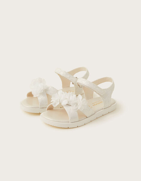 Lace Corsage Sandals, Ivory (IVORY), large