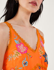 Liyana Embroidered Floral Cami Dress in Sustainable Viscose, Orange (ORANGE), large