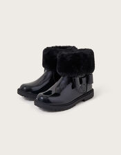 Stacey Patent Faux Fur Trim Boots, Black (BLACK), large