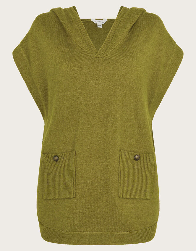 Hooded V-Neck Sweater Vest, Green (OLIVE), large