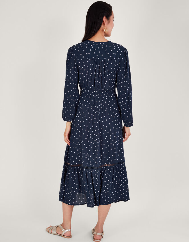 Spot Cutwork Midi Dress , Blue (NAVY), large