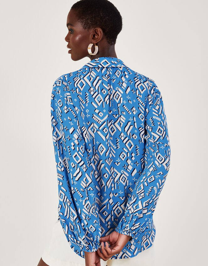 Gigi Print Blouse in Sustainable Viscose, Blue (BLUE), large