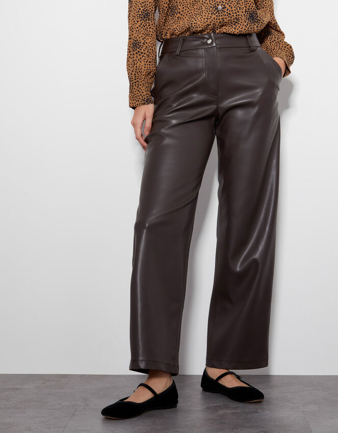 Parker Faux Leather Trousers, Brown (CHOCOLATE), large