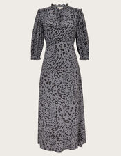 Aubrey Leopard Print Midi Dress, Gray (GREY), large