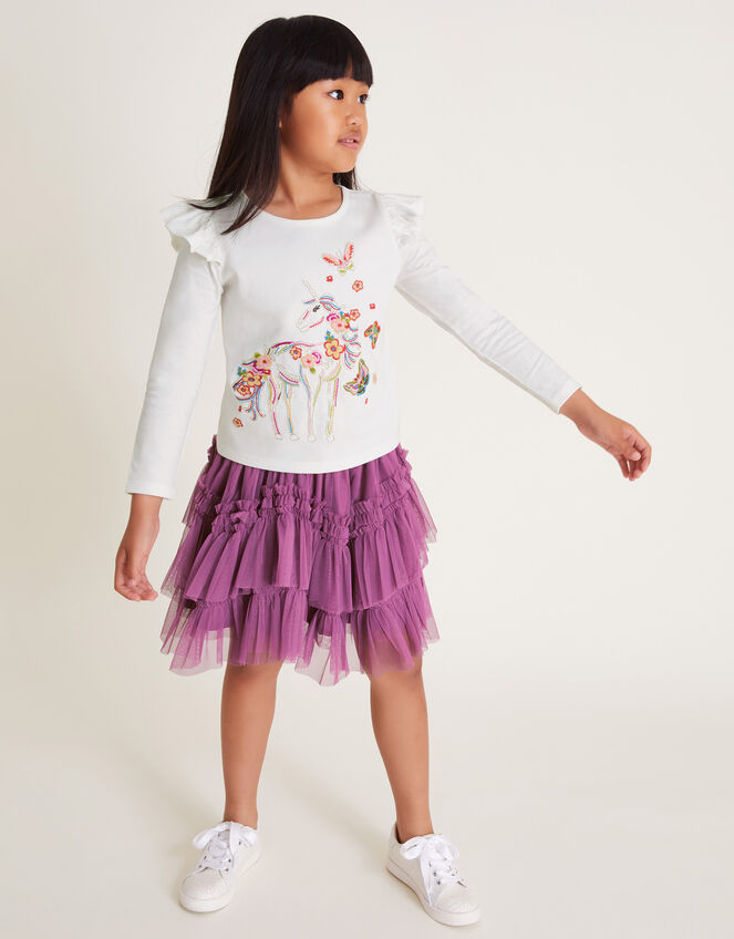 Unicorn Top and Disco Skirt Set, Purple (PURPLE), large