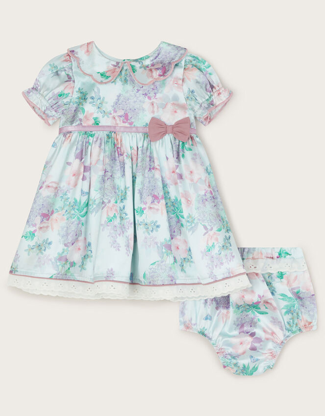 Newborn Floral Dress and Briefs Set, Blue (AQUA), large