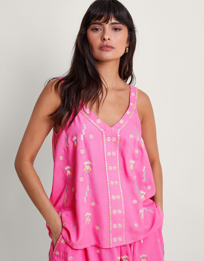 Lila Longline Cami Top in Pink, OMNES, Tops