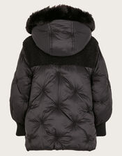 Chester Quilted Borg Coat, Black (BLACK), large