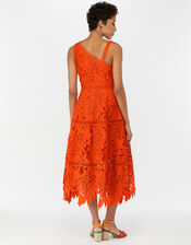 Monsoon- Maria Palm Lace Midi Dress , Orange (ORANGE), large