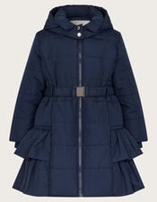 Belted Ruffle Coat, Blue (NAVY), large