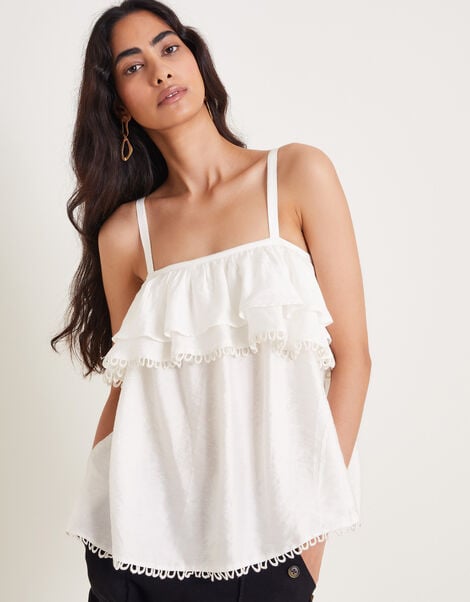 Aesha Frill Cami Top, White (WHITE), large