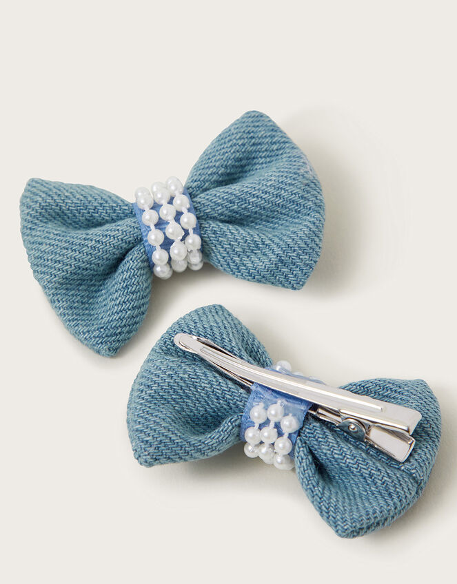 2-Pack Pearl Denim Bow Clips, , large