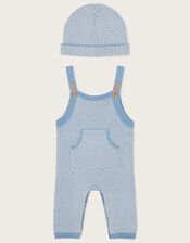 Newborn Knit Dungaree and Beanie Set, Blue (BLUE), large