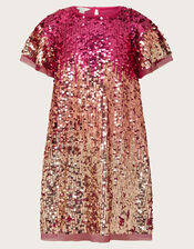 Short Sleeve Ombre Sequin Dress, Pink (PINK), large