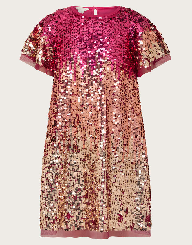 Short Sleeve Ombre Sequin Dress, Pink (PINK), large