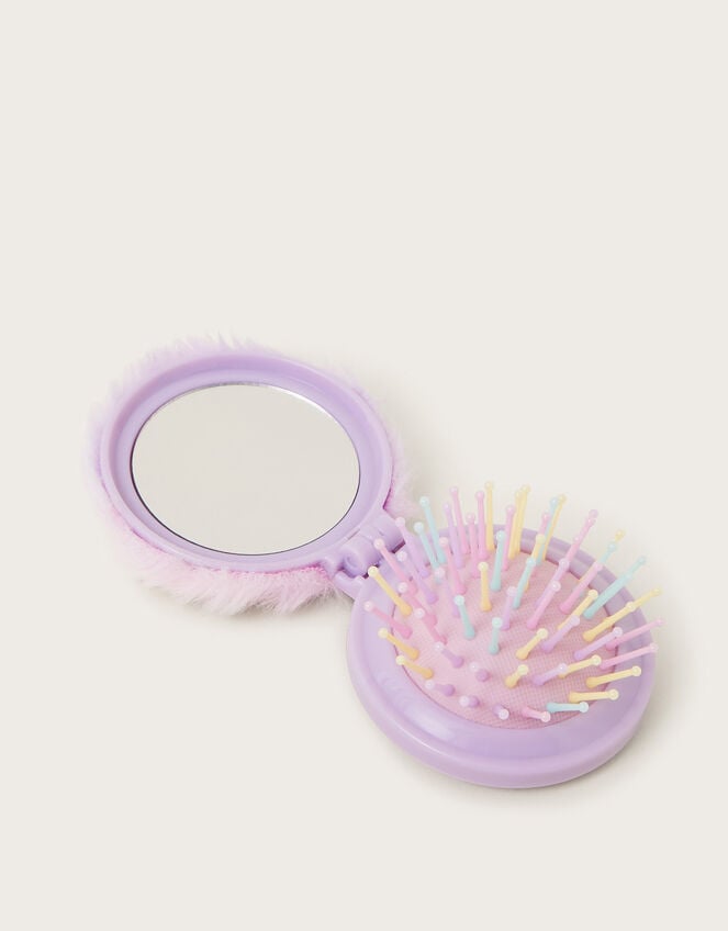 Unicorn Faux Fur Compact Hairbrush, , large