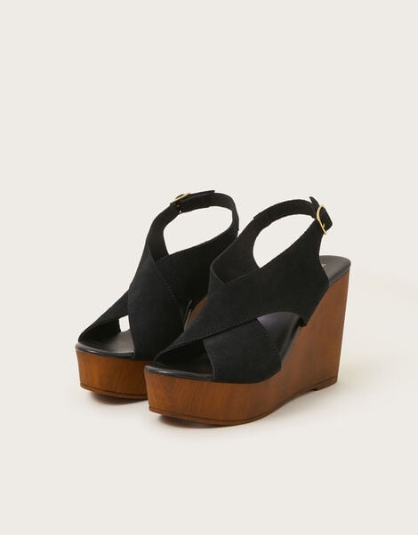 Willow Suede Wedge Sandals, Black (BLACK), large