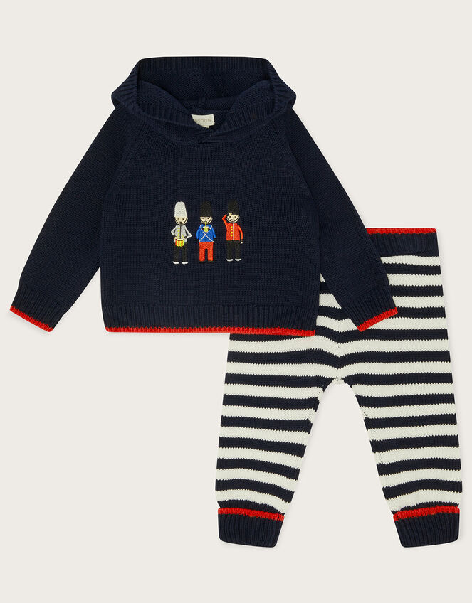 Newborn London Knitted Hoodie Set, Blue (NAVY), large