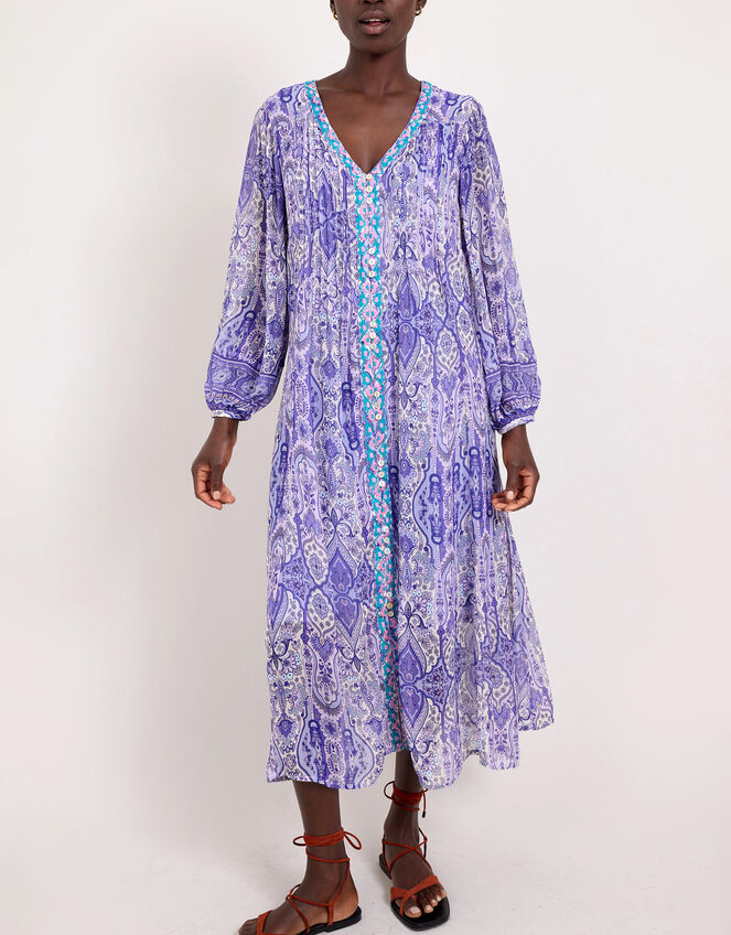 East Paisley Print Maxi Dress, Purple (PURPLE), large