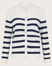 Sybil Collar Stripe Cardigan, Ivory (IVORY), large