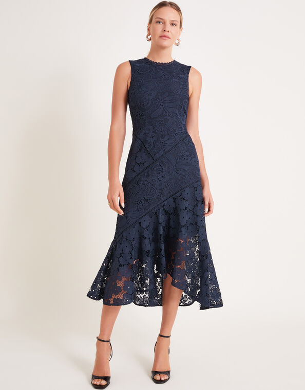 Gianna Sleeveless Lace Midi Dress, Blue (NAVY), large