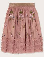 Embroidered Midi Skirt, Pink (PINK), large