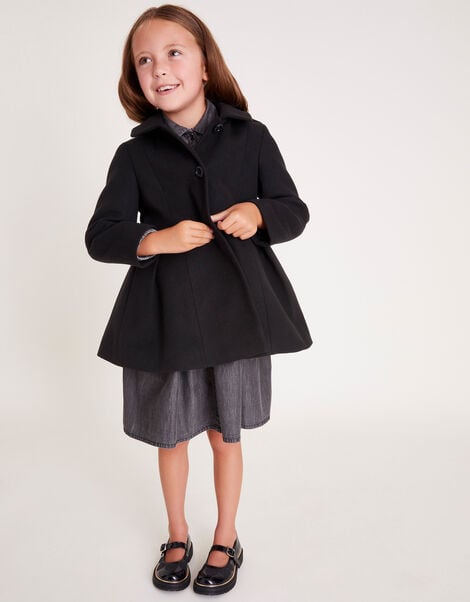 Pleat Swing Hooded Coat, Black (BLACK), large