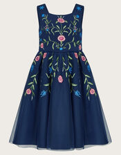 Floral Embroidered Scuba Dress, Blue (NAVY), large