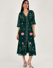 Perla Embellished Tea Dress, Green (DARK GREEN), large