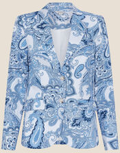 Paisley Jacket in Linen Blend, Blue (BLUE), large